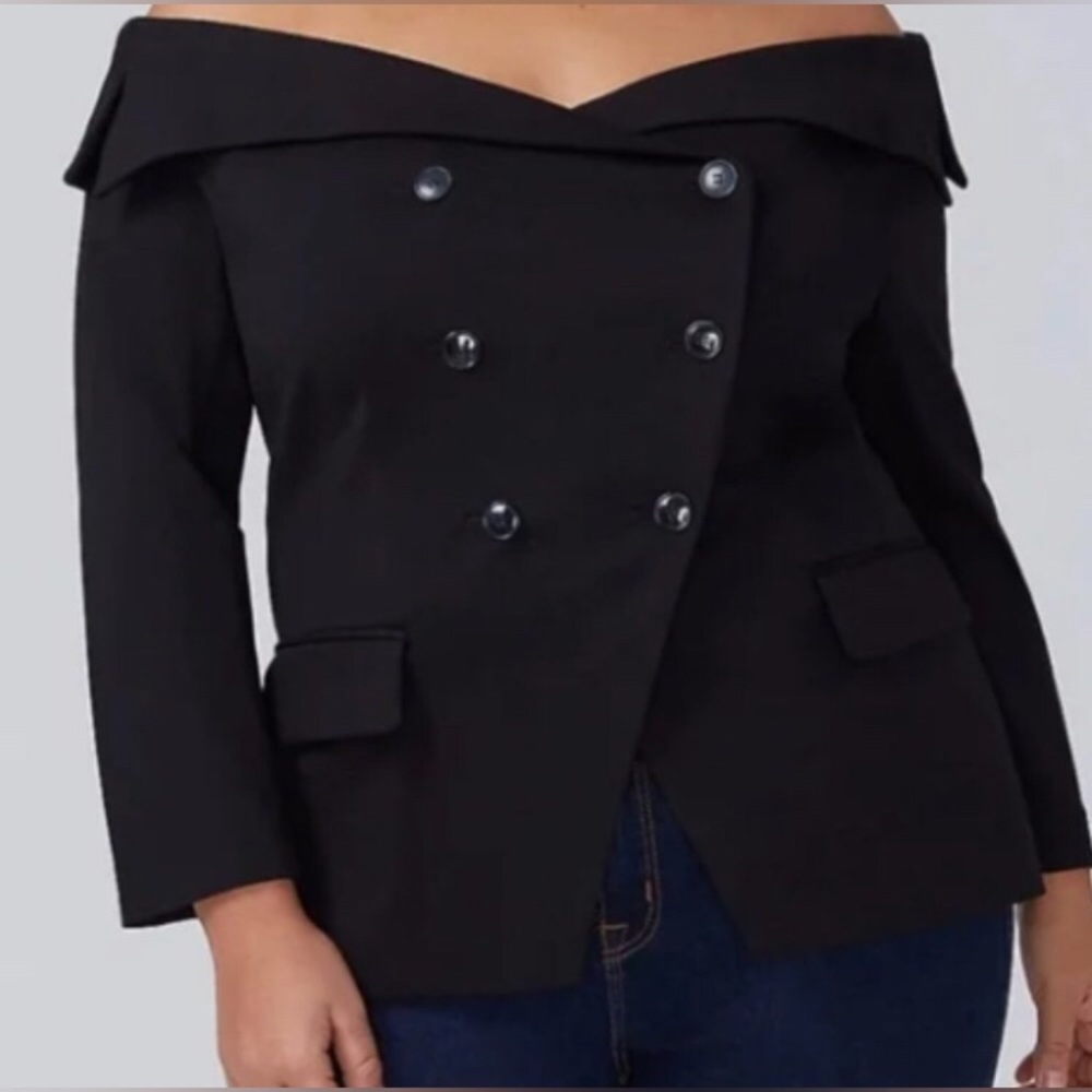 Brand New Lane Bryant Off-The-Shoulder, Double Breasted Blazer. Size 26 / Black